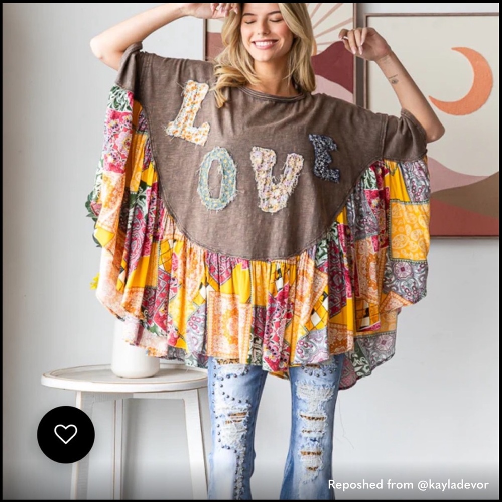 Oli & Hali Blue and Multicolor Patchwork Top